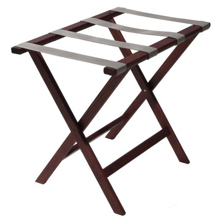 WOODEN MALLET Deluxe Straight Leg Luggage Rack with Gray Straps Mahogany LR-MHGRY